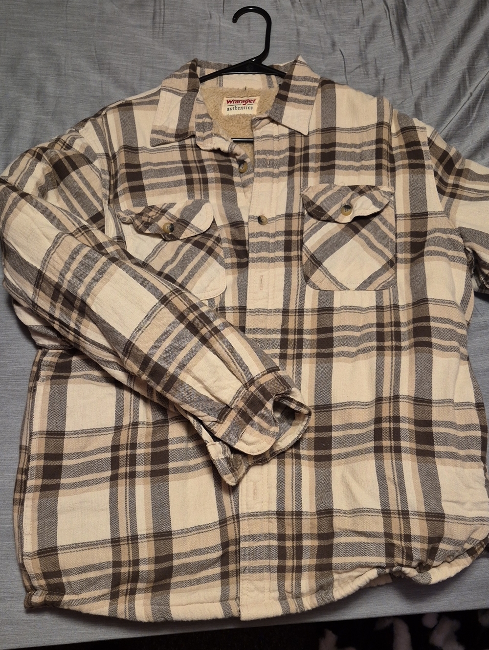 Wrangler Cream and Brown Plaid Work Shirt
